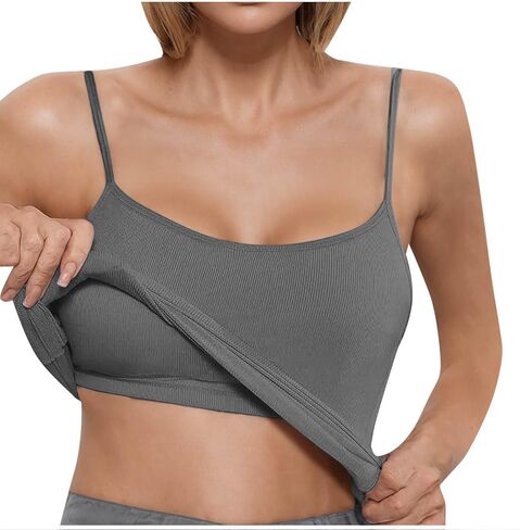 Women's Summer Camisole Tops with Bulit in Bra Knit Ribbed Supportive Padded Spaghetti Strap Slim Tank Top for Yoga in Saudi Arabia