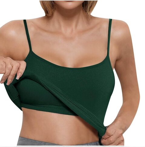 Women's Summer Camisole Tops with Bulit in Bra Knit Ribbed Supportive Padded Spaghetti Strap Slim Tank Top for Yoga in Saudi Arabia