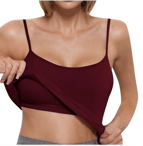 Women's Summer Camisole Tops with Bulit in Bra Knit Ribbed Supportive Padded Spaghetti Strap Slim Tank Top for Yoga in Saudi Arabia