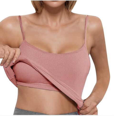 Women's Summer Camisole Tops with Bulit in Bra Knit Ribbed Supportive Padded Spaghetti Strap Slim Tank Top for Yoga in Saudi Arabia