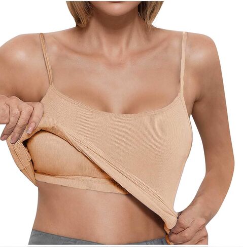 Women's Summer Camisole Tops with Bulit in Bra Knit Ribbed Supportive Padded Spaghetti Strap Slim Tank Top for Yoga in Saudi Arabia