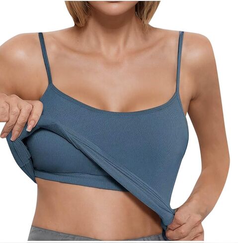 Women's Summer Camisole Tops with Bulit in Bra Knit Ribbed Supportive Padded Spaghetti Strap Slim Tank Top for Yoga in Saudi Arabia