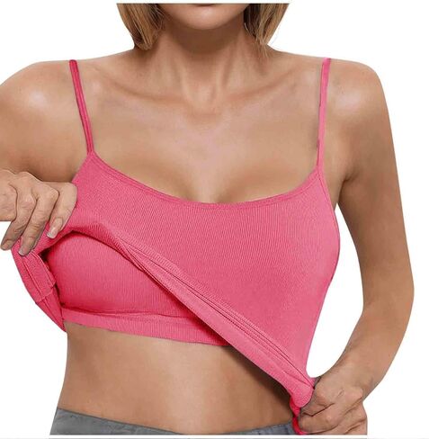 Women's Summer Camisole Tops with Bulit in Bra Knit Ribbed Supportive Padded Spaghetti Strap Slim Tank Top for Yoga in Saudi Arabia