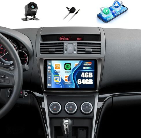 2G + 64G لسيارة Mazda 6 2007-2012 راديو Android 13 ستيريو مع Apple Carplay اللاسلكي Android Auto 9 بوصة شاشة لمس بلوتوث راديو السيارة مع نظام تحديد المواقع والملاحة HiFi WiFi كاميرا احتياطية FM RDS جهاز استقبال الصوت in Saudi Arabia