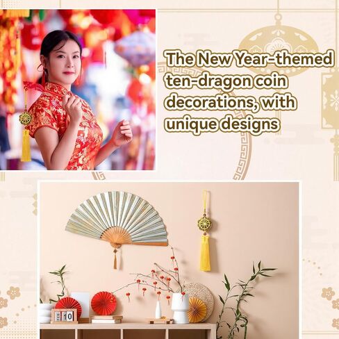 عملات فنغ شوي الصينية زخرفة فنغ شوي سحر الحظ السعيد عشرة عملات معدنية للإمبراطور لغرفة النوم المكتبية والسيارة المعلقة الحلي الديكور عملة محظوظة in Kuwait