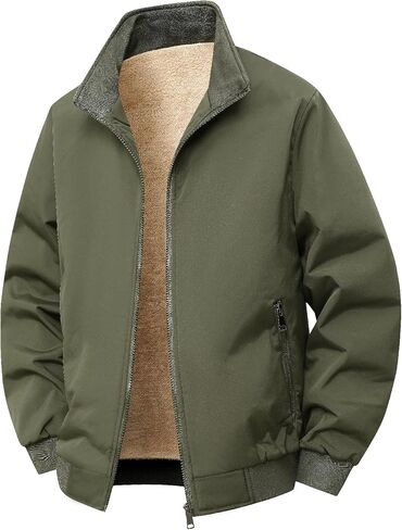 DAVID.ANN جاكيت رجالي بياقة واقفة مبطن بالصوف معطف شتوي دافئ بسحّاب للارتداء الخارجي in Kuwait