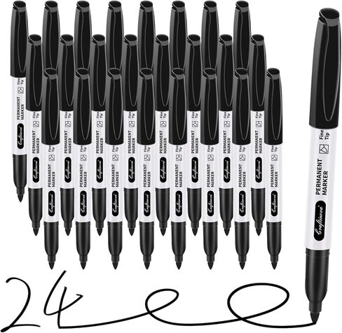 مجموعة أقلام تحديد سوداء دائمة ذات نقاط دقيقة، مجموعة أقلام تحديد ذات أطراف دقيقة، سريعة الجفاف ومقاومة للبهتان، تعمل على الخشب والبلاستيك والورق والمعادن للفصول الدراسية والمكتب والمنزل، 24 قطعة in Kuwait