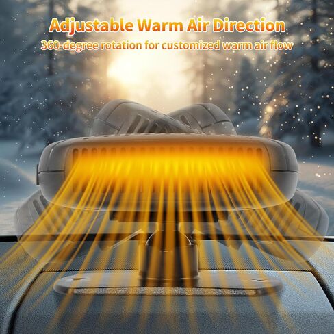 12V Portable Car Heater & Defroster – 120W Turbo Fast Heating/Cooling, 360° Adjustable, Plug & Play for Cars/SUVs/RVs – Dual Defog & Fog-Free Driving in Saudi Arabia