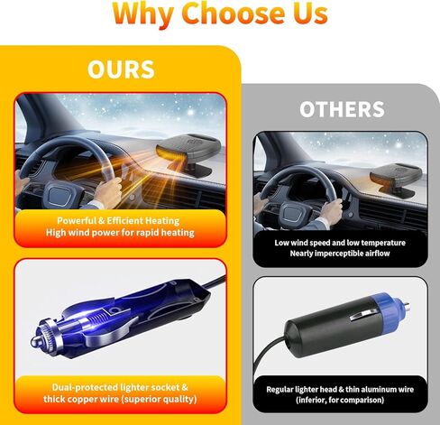 12V Portable Car Heater & Defroster – 120W Turbo Fast Heating/Cooling, 360° Adjustable, Plug & Play for Cars/SUVs/RVs – Dual Defog & Fog-Free Driving in Saudi Arabia