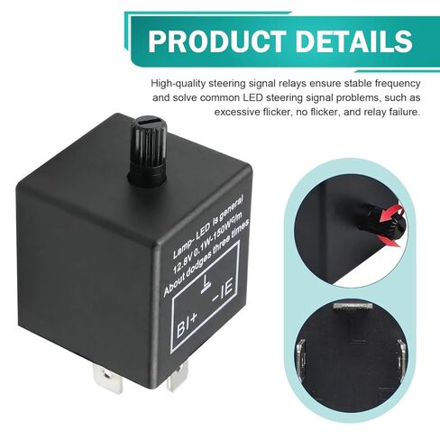CF14 Car LED Flasher Relay, 3 Pin Adjustable Relay for Solving LED Turn Signal Fast Flashing, Plug and Play Flashing Frequency Control Tool, Universal Lighting Maintenance for Cars (Black) in Saudi Arabia