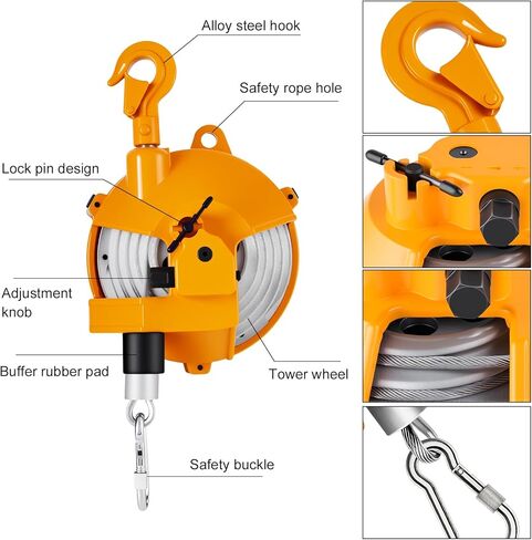 موازن زنبركي قابل للسحب قابل للتعديل 9 ~ 15 كجم (20 ~ 33 رطل) مع حبل سلكي 1.5 متر مع خطاف، معدات تعليق للأدوات الثقيلة in Kuwait
