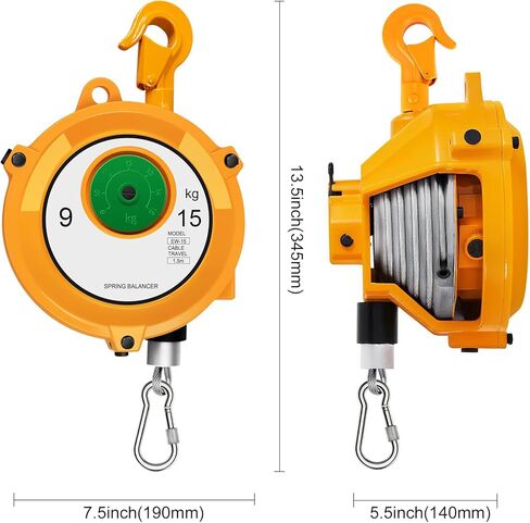 موازن زنبركي قابل للسحب قابل للتعديل 9 ~ 15 كجم (20 ~ 33 رطل) مع حبل سلكي 1.5 متر مع خطاف، معدات تعليق للأدوات الثقيلة in Kuwait