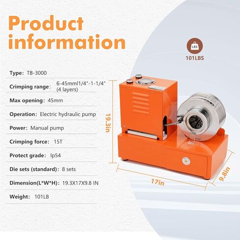 Electric Hydraulic Hose Crimper Tool with 8 Dies – 110V Portable Crimping Machine for AC Lines, Automotive, Excavators, Agricultural Equipment – Multi-Diameter Hydraulic Pipe & Fuel Line Crimper Kit in Kuwait