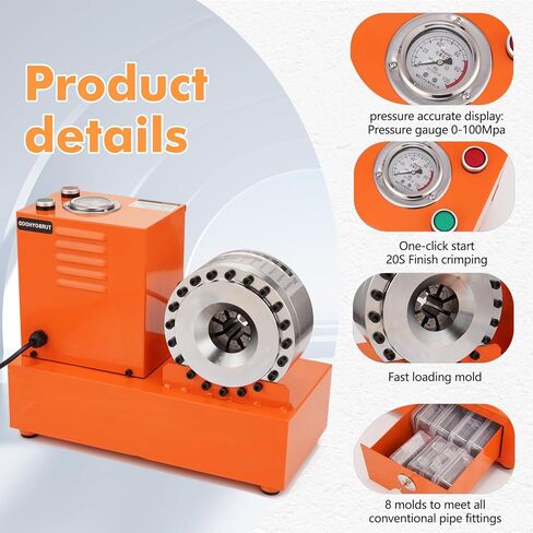 Electric Hydraulic Hose Crimper Tool with 8 Dies – 110V Portable Crimping Machine for AC Lines, Automotive, Excavators, Agricultural Equipment – Multi-Diameter Hydraulic Pipe & Fuel Line Crimper Kit in Kuwait