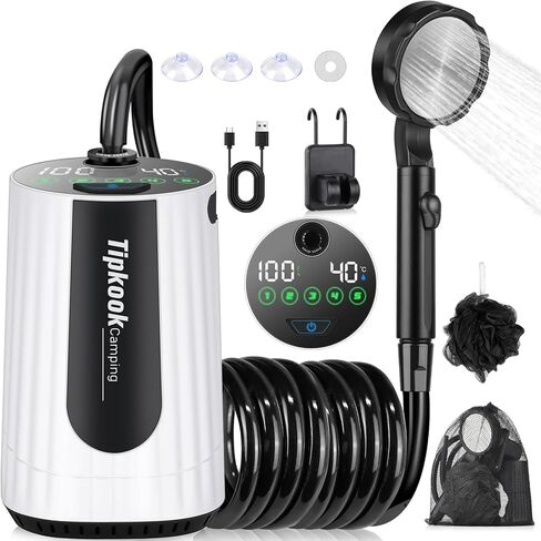 Portable Shower for Camping: 10000mAh Rechargeable Camping Shower Pump, IPX8 Waterproof Outdoor Shower, 5-Speed Camp Shower Pump with LED Display, Ideal for Hiking, Travel, Car, Pet in Saudi Arabia