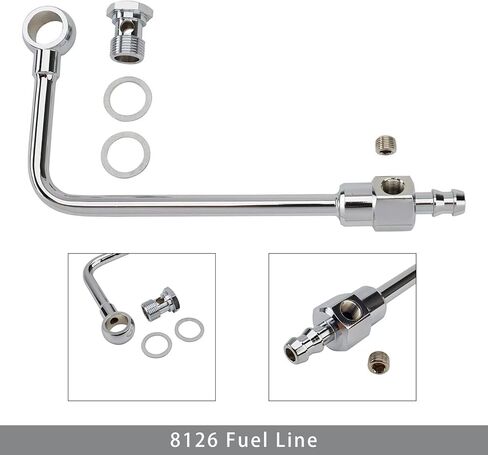 خط وقود Topteng #8126 من الكروم لمكربنات AVS من سلسلة Edelbrock Performance & Thunder - مدخل شائك 3/8 بوصة، تغذية فردية، تصميم منسدل، مع مسمار بانجو وحشيات in Saudi Arabia