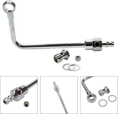 خط وقود Topteng #8126 من الكروم لمكربنات AVS من سلسلة Edelbrock Performance & Thunder - مدخل شائك 3/8 بوصة، تغذية فردية، تصميم منسدل، مع مسمار بانجو وحشيات in Saudi Arabia