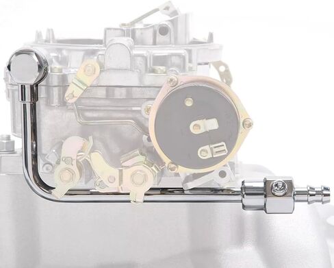 خط وقود Topteng #8126 من الكروم لمكربنات AVS من سلسلة Edelbrock Performance & Thunder - مدخل شائك 3/8 بوصة، تغذية فردية، تصميم منسدل، مع مسمار بانجو وحشيات in Saudi Arabia
