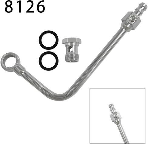 خط وقود Topteng #8126 من الكروم لمكربنات AVS من سلسلة Edelbrock Performance & Thunder - مدخل شائك 3/8 بوصة، تغذية فردية، تصميم منسدل، مع مسمار بانجو وحشيات in Saudi Arabia