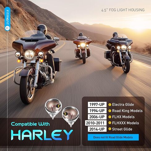 4.5 بوصة غطاء ضوء الضباب حامل مصباح المرور دلو حلقي متوافق مع دراجة نارية Harley Electra Glide Road King Street Glide كروم فضي قطعتين in Saudi Arabia