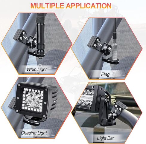 StarKnightMT UTV Heavy-Duty Whip Light Mount 2PCS RZR Flag Mount for 1.75 Inch to 2 Inch Roll Bar Compatible with Polaris RZR 1000 XP 900 Pro Maverick x3 Pioneer 1000 Talon in Kuwait