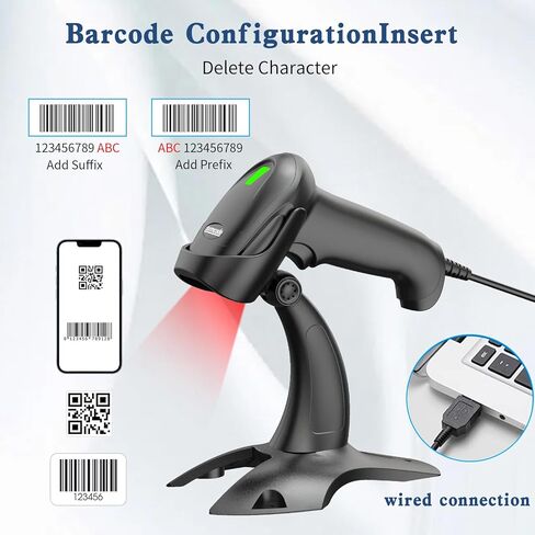 Symcode ماسح الباركود مع حامل USB السلكي الجرد 2D 1D QR Code Scanner مع المسح التلقائي بدون استخدام اليدين قارئ الباركود الماسح الضوئي للكمبيوتر POS MAC in Kuwait