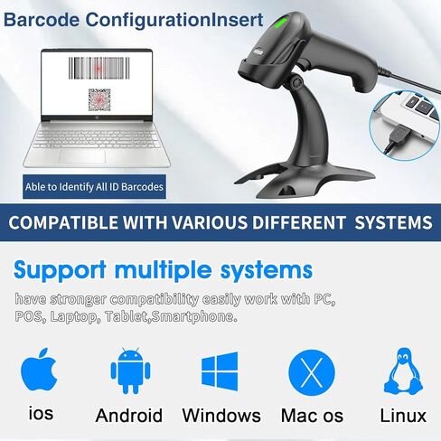 Symcode ماسح الباركود مع حامل USB السلكي الجرد 2D 1D QR Code Scanner مع المسح التلقائي بدون استخدام اليدين قارئ الباركود الماسح الضوئي للكمبيوتر POS MAC in Kuwait