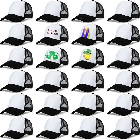 Handepo 24 Pack Sublimation Blank Cap Trucker Mesh Baseball Cap Bulk Adjustable Plain Blank Mesh Hat for Summer DIY Printing(Black White,24 Pieces) in Saudi Arabia