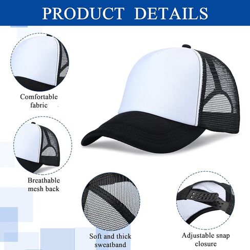 Handepo 24 Pack Sublimation Blank Cap Trucker Mesh Baseball Cap Bulk Adjustable Plain Blank Mesh Hat for Summer DIY Printing(Black White,24 Pieces) in Saudi Arabia