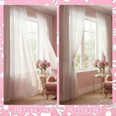 Novabright 2 Pack Pink Crystal Bow Magnetic Curtain Tiebacks Beaded Magnetic Decorative Curtain Holders and Holdback Clips No Drill Beaded Drapery Holdbacks for Bedroom & Coquette Room Decor in Saudi Arabia