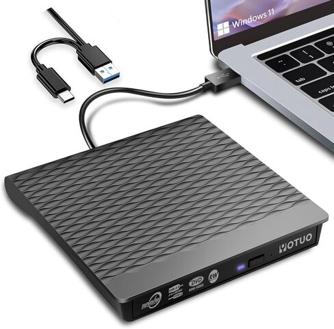 محرك أقراص CD/DVD خارجي متعدد الوظائف 3 في 1 وقارئ بطاقات SD ومشغل DVD يحرق واجهة مزدوجة USB-C/USB 3.2 محمول لأجهزة الكمبيوتر المحمول وسطح المكتب مع Windows 7/8/10/11 Mac MacBook Pro/Air in Saudi Arabia