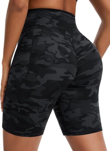 THE GYM PEOPLE Women's High Waist Scrunch Booty Lifting Yoga Shorts No Front Seam Stretchy Ruched Gym Shorts 8" with Pockets in Saudi Arabia