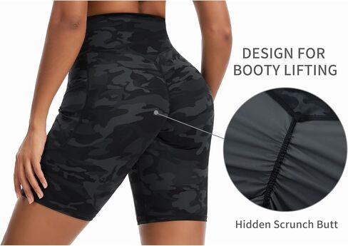 THE GYM PEOPLE Women's High Waist Scrunch Booty Lifting Yoga Shorts No Front Seam Stretchy Ruched Gym Shorts 8" with Pockets in Saudi Arabia