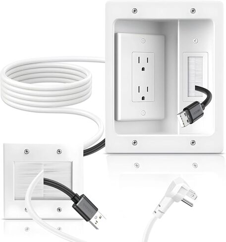 in Wall Cable Management Kit with Recessed Tv Outlet Box-Two-Hole Socket, 9ft Cord,Tv Cable Hider Wall Kit Hider Box Fits All Plugs, Easy, Safe Cable Management in Kuwait