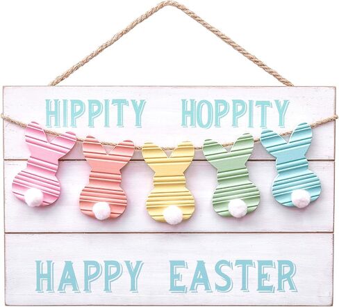 Valery Madelyn Easter Decorations, Happy Easter Signs for Wall, Wooden Hanging Wreaths for Front Door, Rustic Farmhouse Bunny Door Decorations Home Decor for Spring, 10 inch in Saudi Arabia