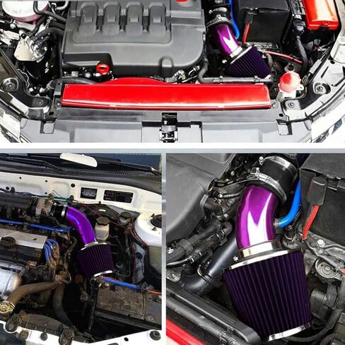 Cold Air Intake Pipe, 3" 76mm Cold Air Intake Kit Aluminum Automotive Cold Air Intake Pipe Filter Induction Flow Hose Pipe Kit in Saudi Arabia