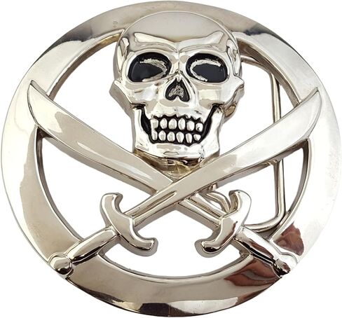 Silver Round Skull Pirate Belt Buckle in Saudi Arabia