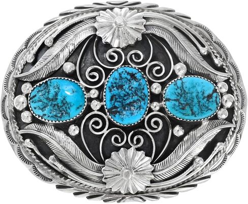 Alltribes Native American Turquoise Silver Belt Buckle Genuine Kingman Nuggets on Sterling Design 0011 in Saudi Arabia