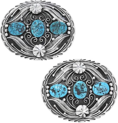 Alltribes Native American Turquoise Silver Belt Buckle Genuine Kingman Nuggets on Sterling Design 0011 in Saudi Arabia