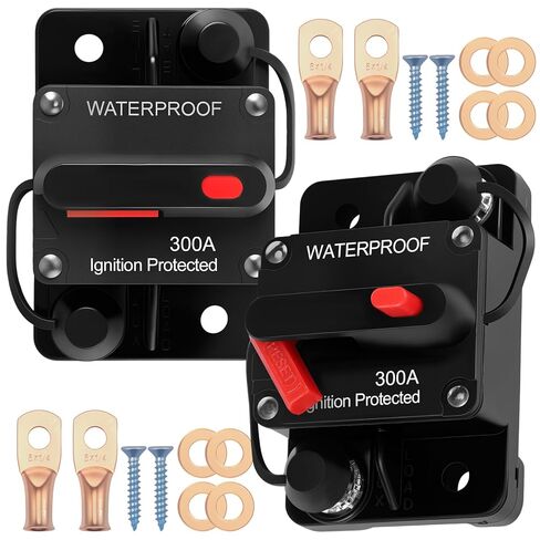 قطعتان من قاطع دائرة السيارة مع إعادة ضبط يدوي، 300 أمبير 12 فولت - 48 فولت عاكس مصهر IP67 قاطع دائرة بحرية مقاوم للماء، مركبة محمولة لمحرك التصيد في سيارة القوارب البحرية (300 أمبير) in Kuwait