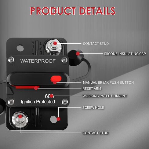 قطعتان من قاطع دائرة السيارة مع إعادة ضبط يدوي، 300 أمبير 12 فولت - 48 فولت عاكس مصهر IP67 قاطع دائرة بحرية مقاوم للماء، مركبة محمولة لمحرك التصيد في سيارة القوارب البحرية (300 أمبير) in Kuwait