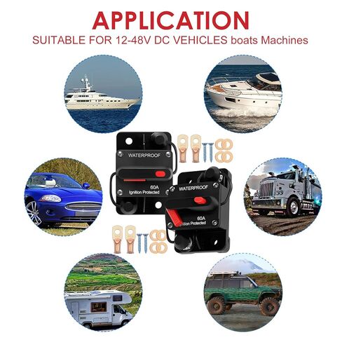 قطعتان من قاطع دائرة السيارة مع إعادة ضبط يدوي، 300 أمبير 12 فولت - 48 فولت عاكس مصهر IP67 قاطع دائرة بحرية مقاوم للماء، مركبة محمولة لمحرك التصيد في سيارة القوارب البحرية (300 أمبير) in Kuwait