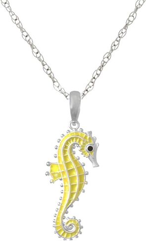925 Sterling Silver Nautical Necklace Charm Pendant with Chain, 3-D Seahorse, Yellow Enamel, with 18 Inch Chain in Saudi Arabia