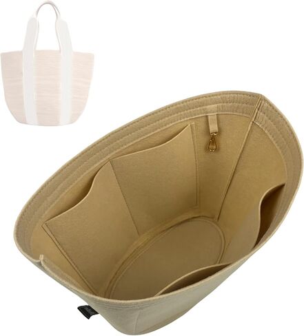 Divitize Premium Purse Organizer compatible with Chloe Large Woody Basket Bag Insert - Handmade Oval Bag Organizer Felt, Perfect Fit Gold Zipper (Brown, For Large Basket Bag) in Saudi Arabia