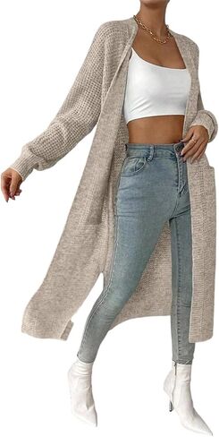 Women's Solid Color Knitted Sweater V-Neck Mid Length Hollowed Out Cardigan Sweater Top in Saudi Arabia