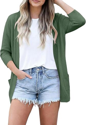 CRAZY GRID Women's Casual Cardigans with Pockets Lightweight Open Front Cardigan Sweaters Dressy Knit Outfits Plain Color in Saudi Arabia
