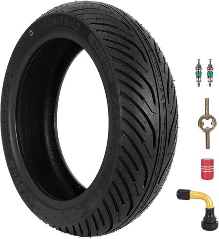 إطار سكوتر 90/90-12 - إطار بدون أنبوب 90/90-12 للدراجة الإلكترونية، وE-Moto، والسكوتر، والدراجة البخارية، والدراجة ثلاثية العجلات الإلكترونية مع إطارات 12 بوصة - إطار أمامي/خلفي - Bias - 6PR 59 J - عبوة واحدة in Kuwait