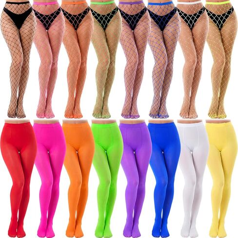 Cuffbow 16 Pairs Women's Opaque Colored Tights Pack 8 Neon Solid Color High Waist Tights Stockings 8 Fishnet Stocking in Saudi Arabia