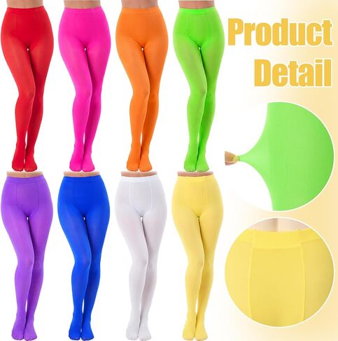 Cuffbow 16 Pairs Women's Opaque Colored Tights Pack 8 Neon Solid Color High Waist Tights Stockings 8 Fishnet Stocking in Saudi Arabia
