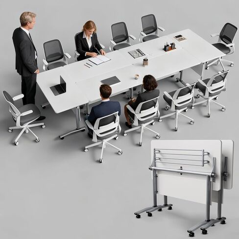 Folding Conference Table with Wheels, Conference Room Table, Modern Rolling Training Tables, Foldable Seminar Meeting Tables for Home Office (8, E, 61in) in Saudi Arabia
